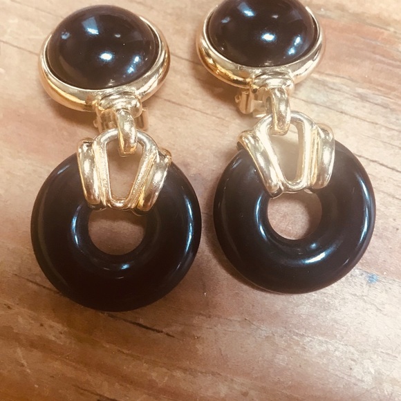 Vintage Earrings 80’s Dior look Black & Gold Beautiful! - Picture 2 of 3